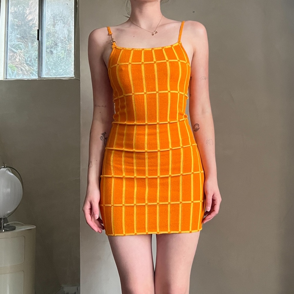 Jacquemus Orange Grid Dress